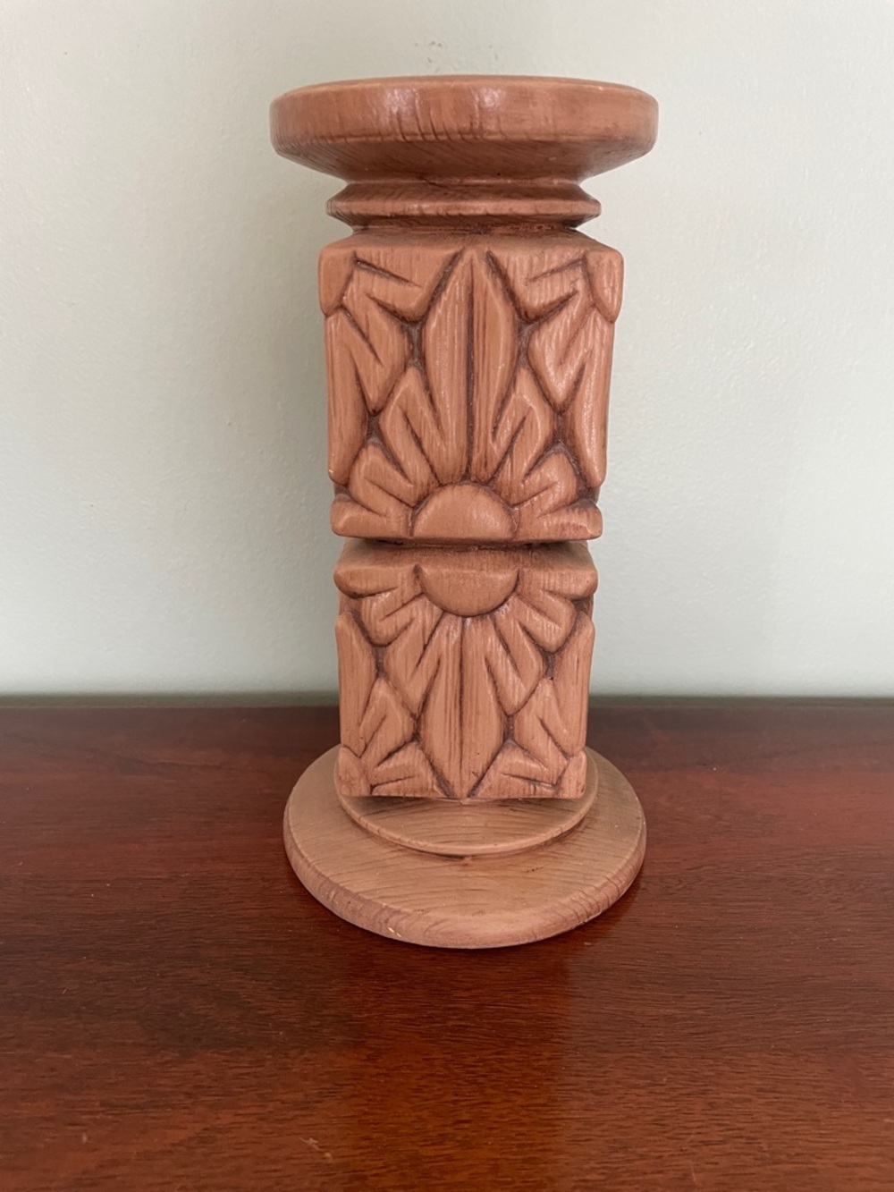 Tiki Ceramic Tan Accent Pillar, Plant or Candle Stand- Decorative Home Accent